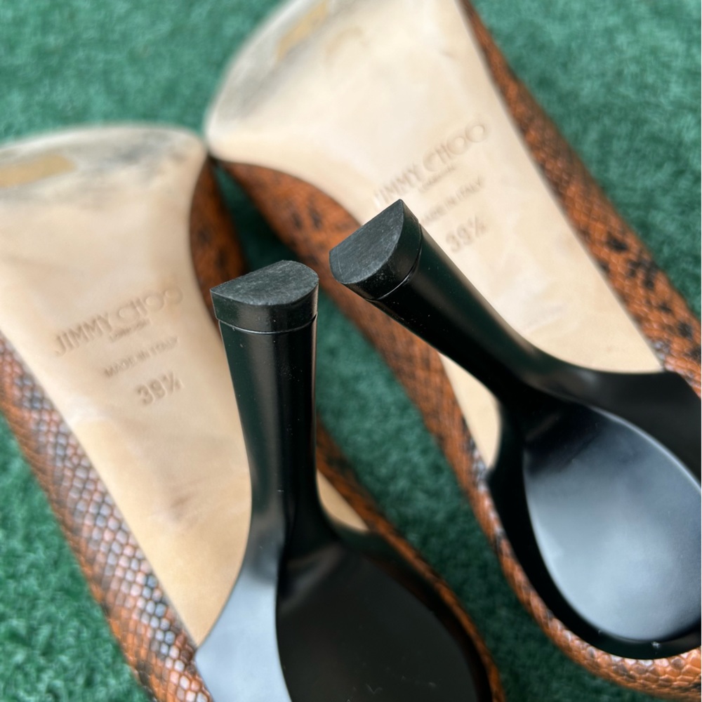 Jimmy Choo Marcela Snake Print Heel Leather Brown Black 39.5 - Picture 8 of 14